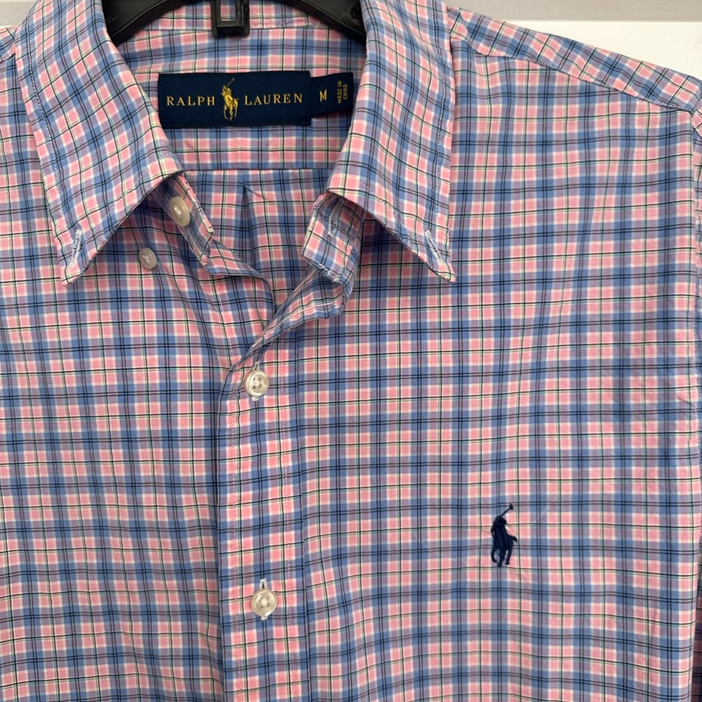 Mens RALPH LAUREN Blue/Pink Plaid Long Sleeve Button Front Shirt Size M - Picture 3 of 7